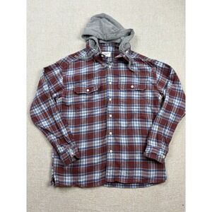 American Eagle Mens Button Up Long Sleeve Flannel Hoodie Size Medium / M Red
